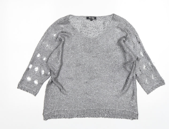 Stella Morgan Womens Silver Round Neck  Polyester Pullover Jumper Size 10