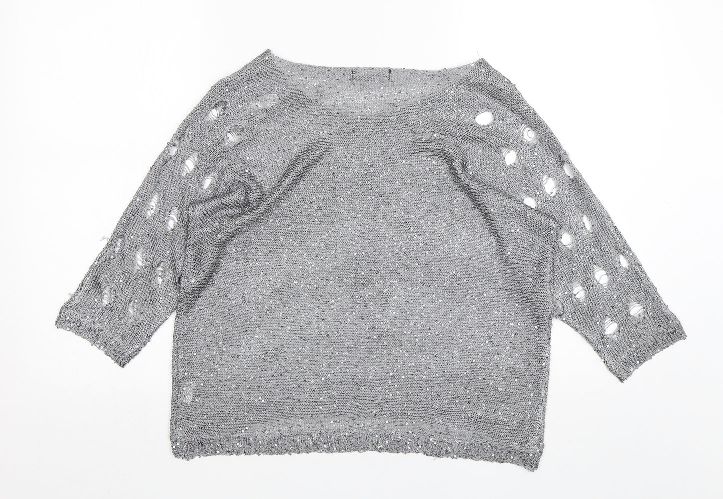 Stella Morgan Womens Silver Round Neck  Polyester Pullover Jumper Size 10