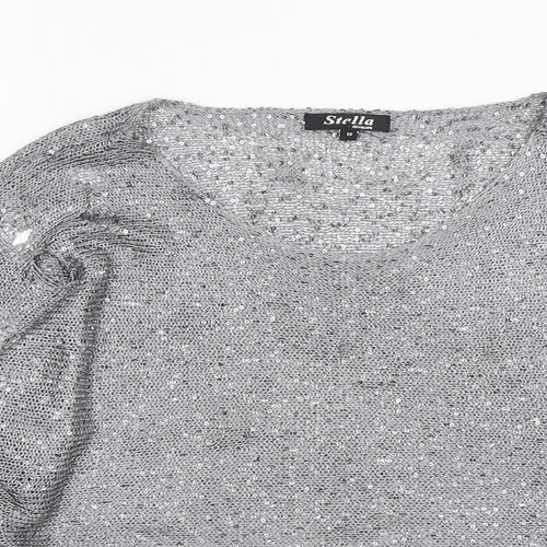 Stella Morgan Womens Silver Round Neck  Polyester Pullover Jumper Size 10