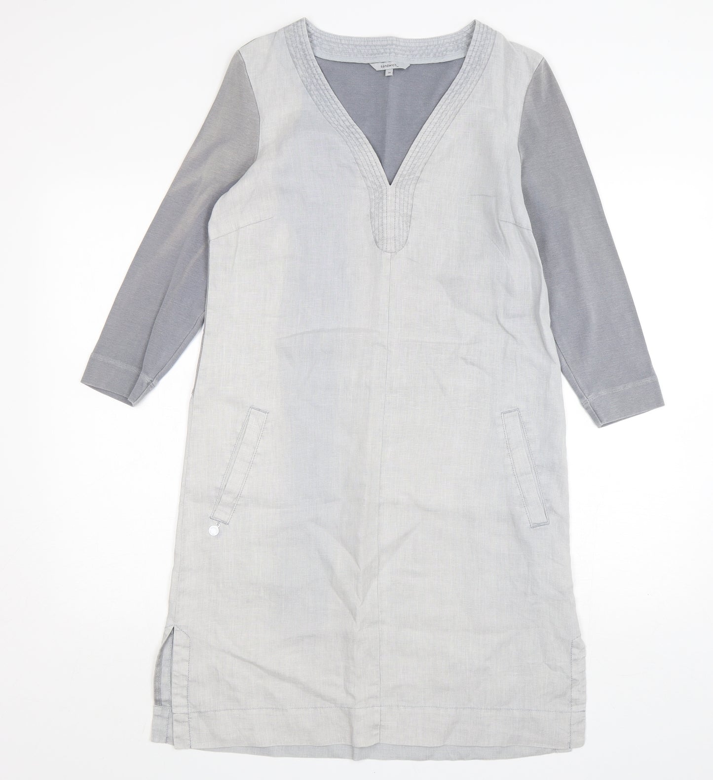 Sandwich Womens Grey  Linen A-Line  Size 8  V-Neck