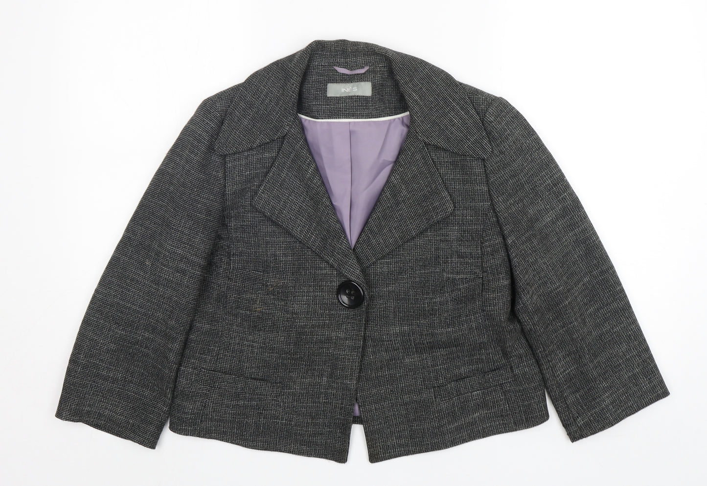 Ines Womens Grey  Polyester Jacket Blazer Size 12