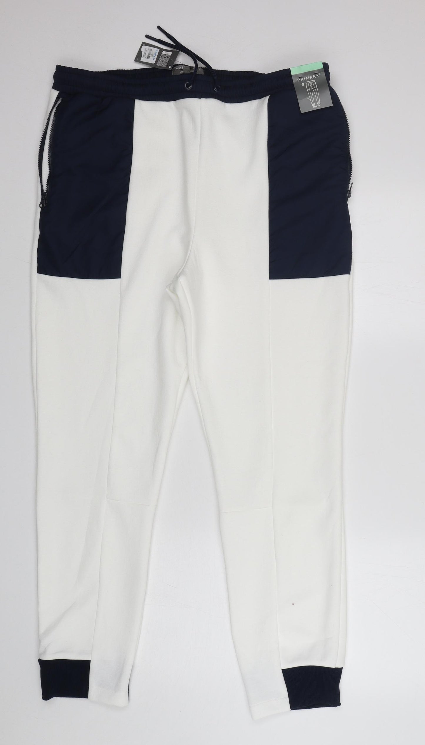 Primark Mens White  Cotton Sweatpants Trousers Size 2XL L29 in Slim
