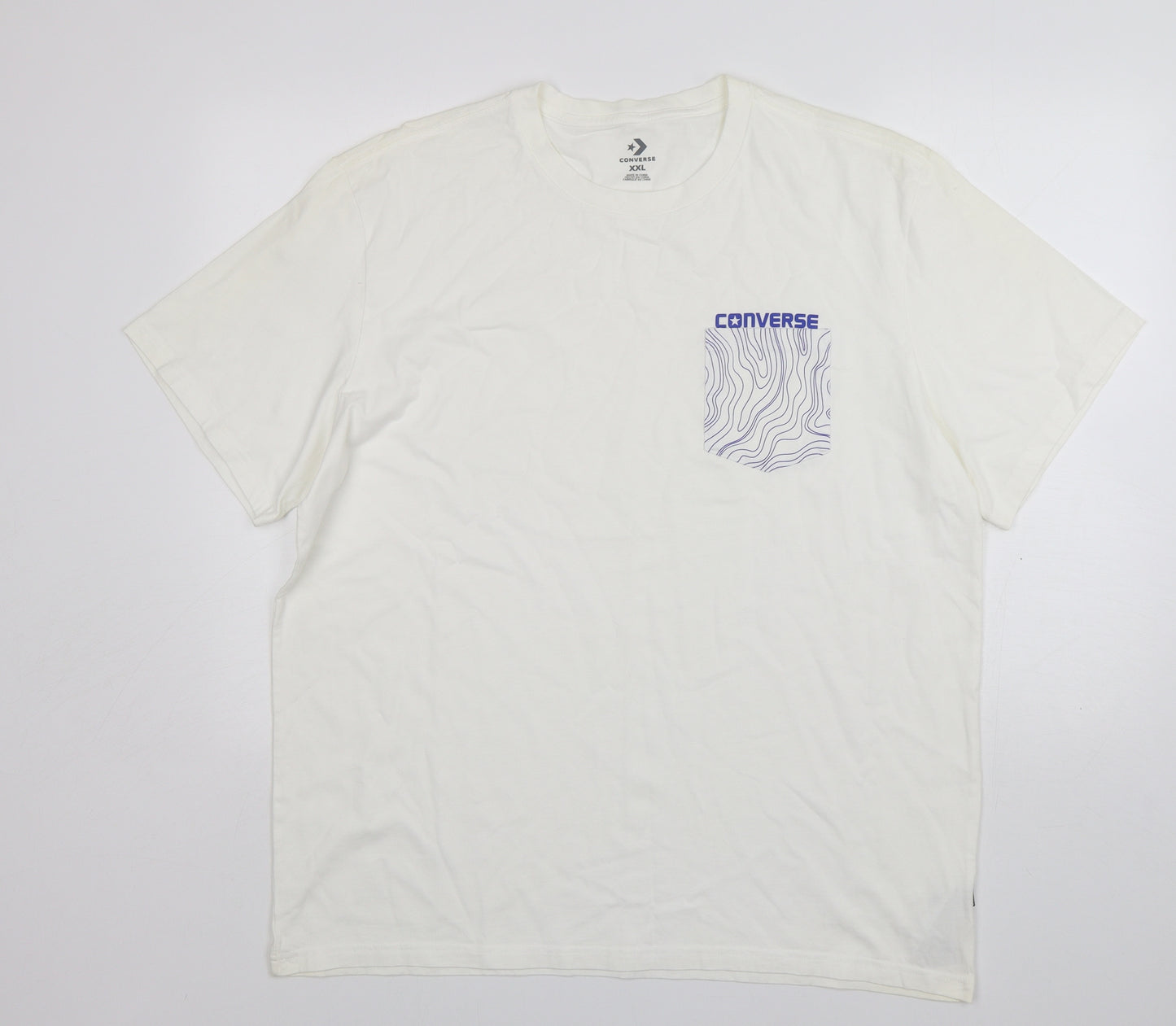 Converse Mens White  Cotton  T-Shirt Size 2XL Round Neck