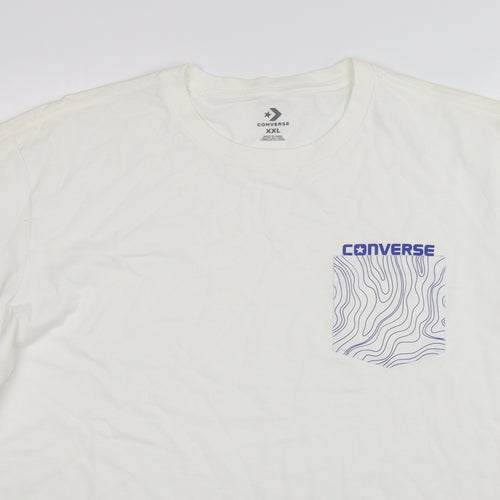 Converse Mens White  Cotton  T-Shirt Size 2XL Round Neck