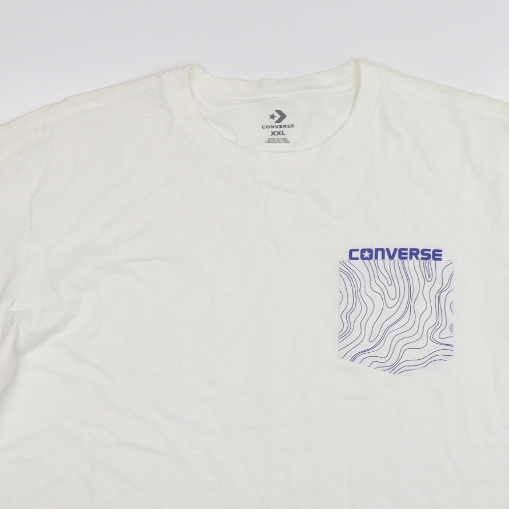 Converse Mens White  Cotton  T-Shirt Size 2XL Round Neck