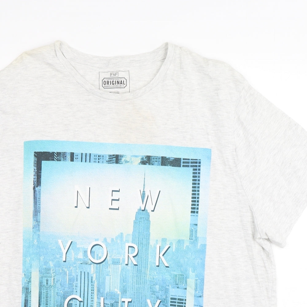 F&F Mens Grey  Cotton  T-Shirt Size 2XL Round Neck  - New York