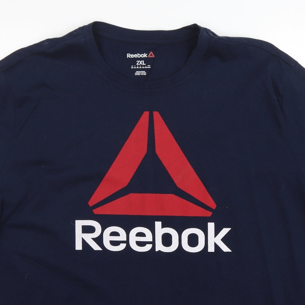 Reebok Mens Blue  Cotton  T-Shirt Size 2XL Round Neck