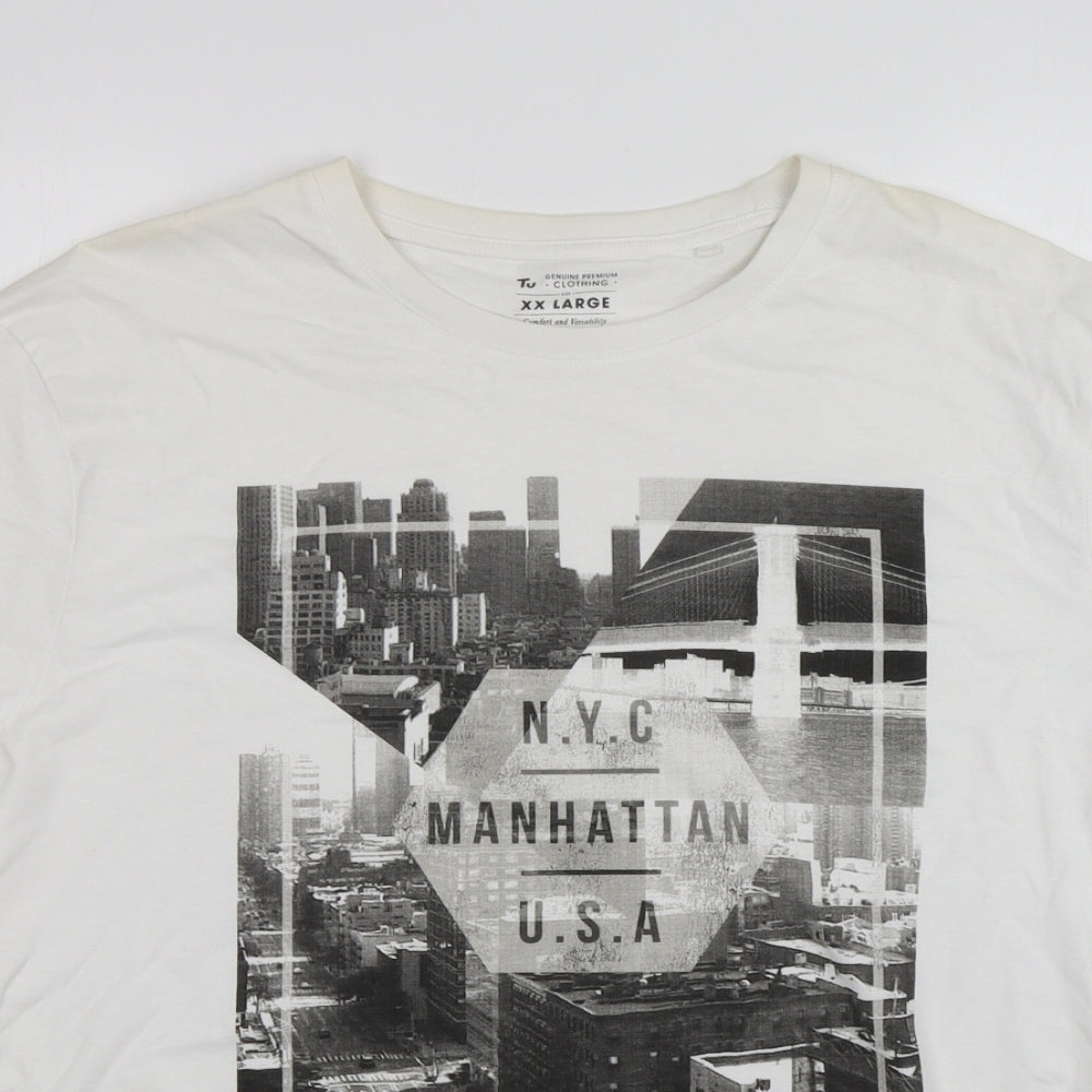 TU Mens White  Cotton  T-Shirt Size 2XL Round Neck  - New York