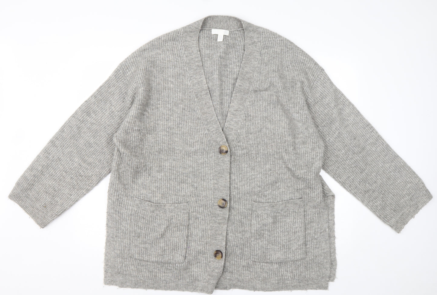 H&M Womens Grey V-Neck  Acrylic Cardigan Jumper Size M