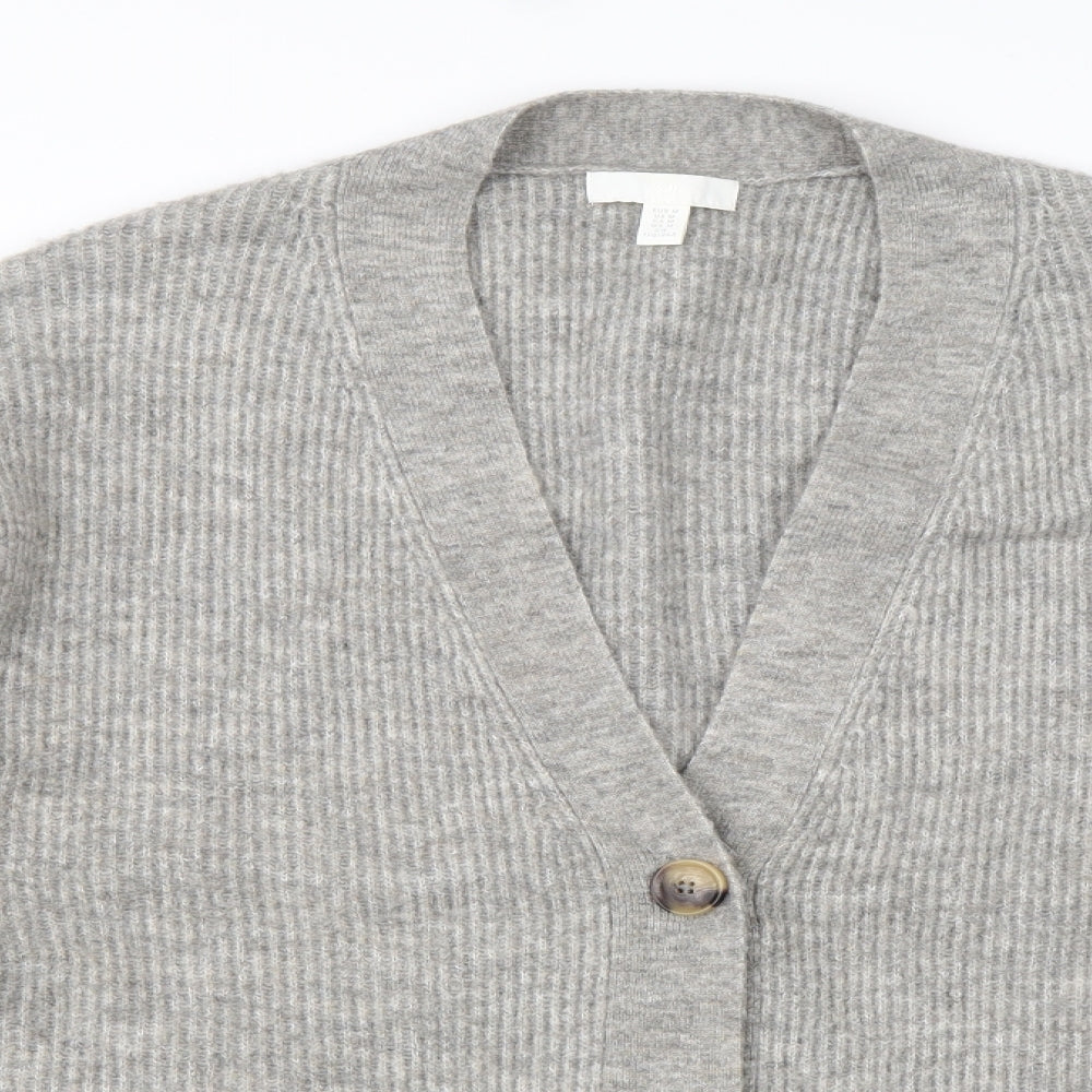 H&M Womens Grey V-Neck  Acrylic Cardigan Jumper Size M