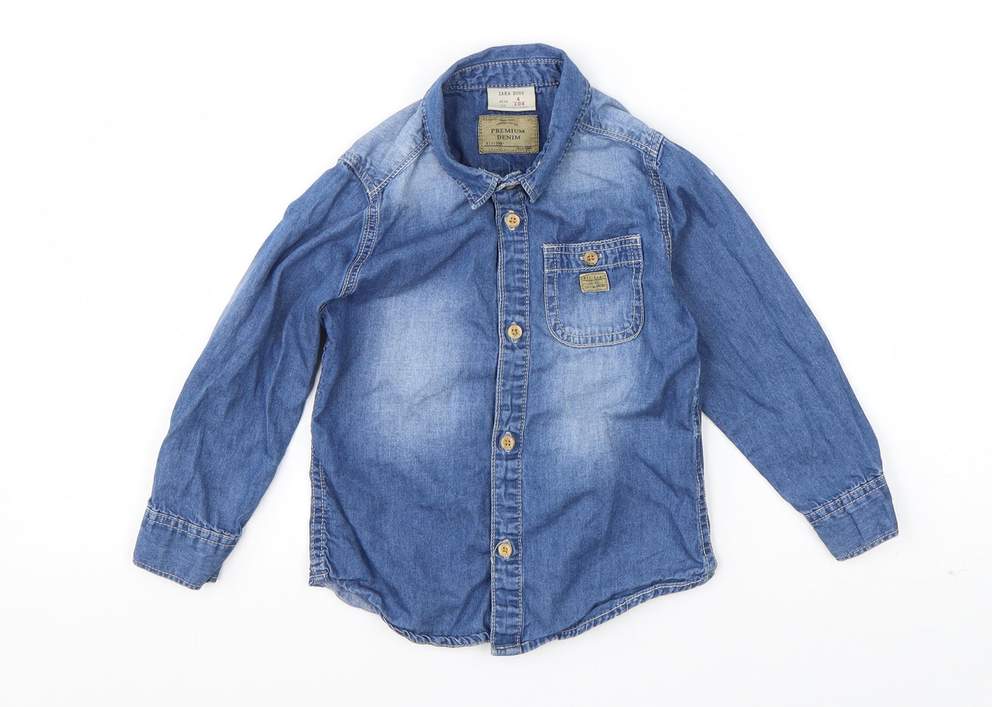 Zara Boys Blue  Cotton Basic Button-Up Size 4 Years Collared Button
