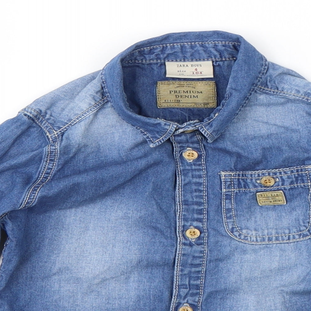 Zara Boys Blue  Cotton Basic Button-Up Size 4 Years Collared Button