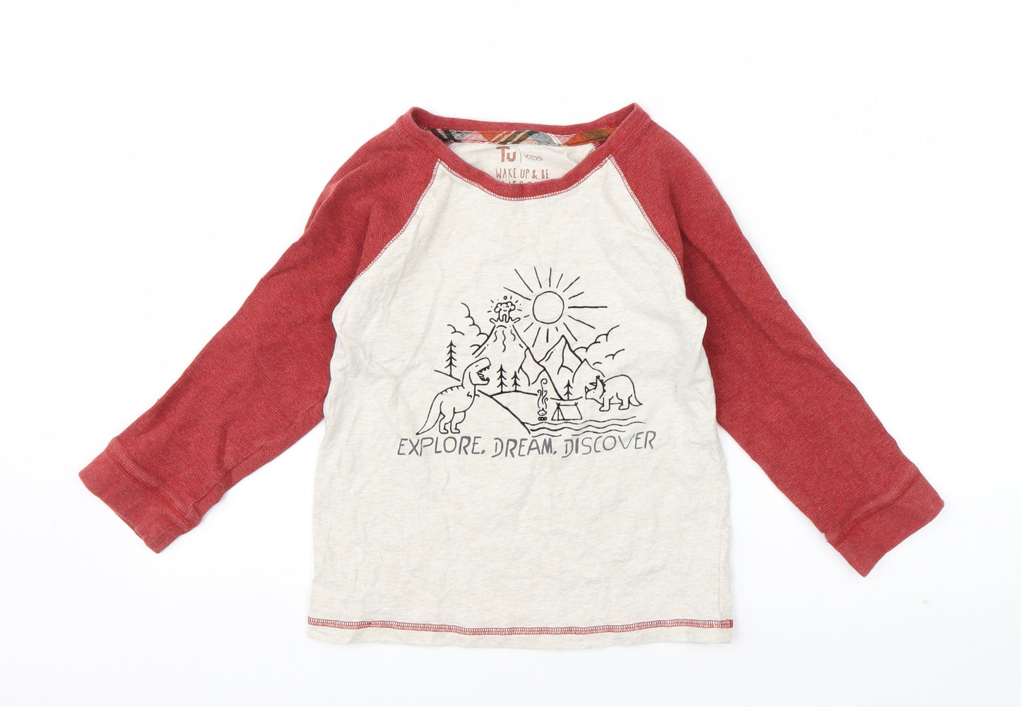 TU Boys Ivory Solid Cotton  Pyjama Top Size 8-9 Years  Pullover - Dinosaur