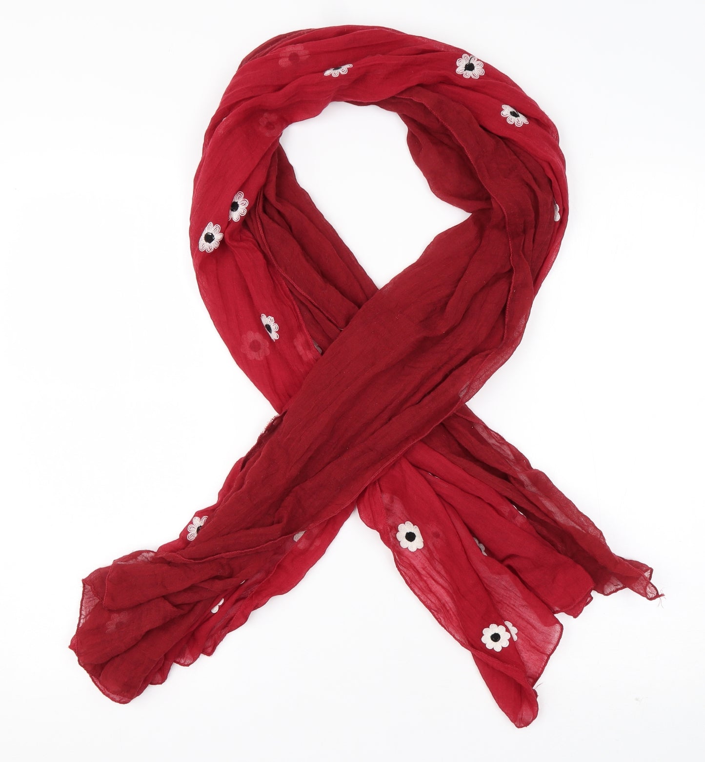 Preworn Womens Red Floral Polyester  Scarf