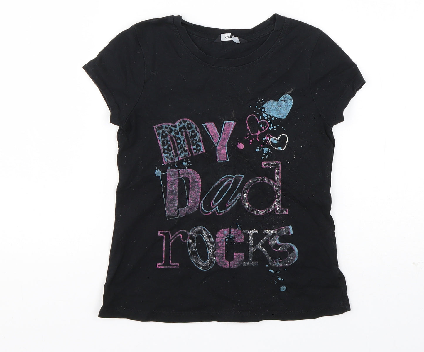 George Girls Black  Cotton Basic T-Shirt Size 5-6 Years Round Neck Pullover - My Dad Rocks