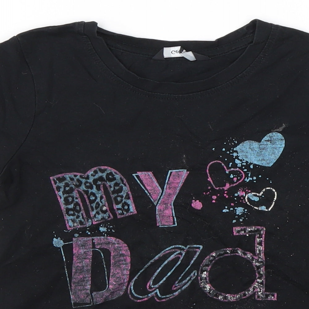 George Girls Black  Cotton Basic T-Shirt Size 5-6 Years Round Neck Pullover - My Dad Rocks