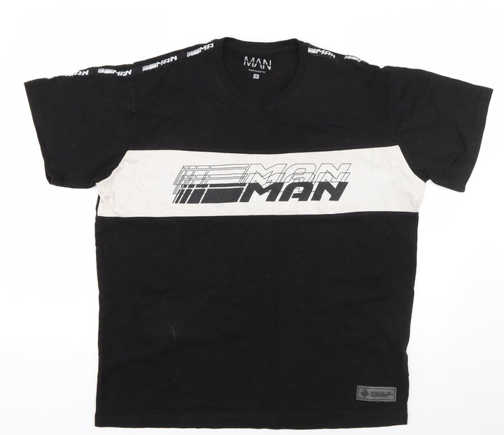Boohoo Mens Black Cotton T-Shirt Size S Roll Neck