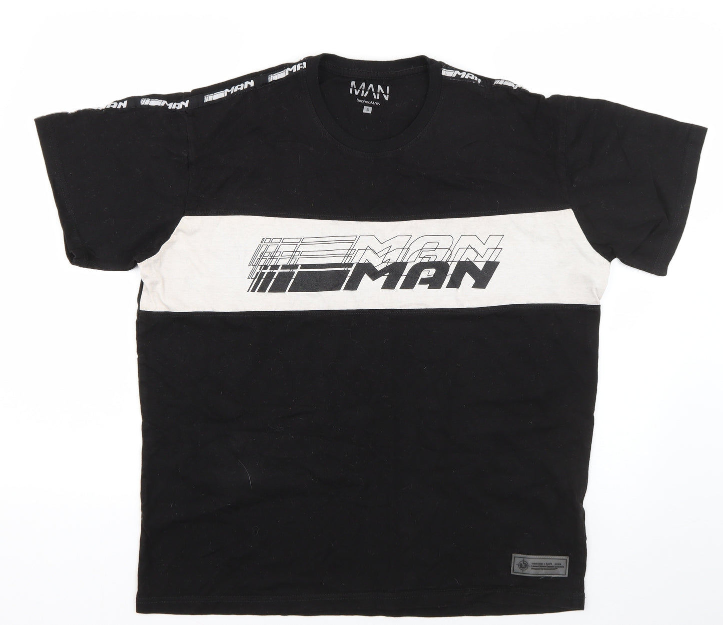 Boohoo Mens Black  Cotton  T-Shirt Size S Roll Neck