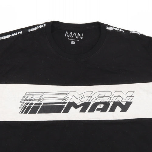 Boohoo Mens Black  Cotton  T-Shirt Size S Roll Neck
