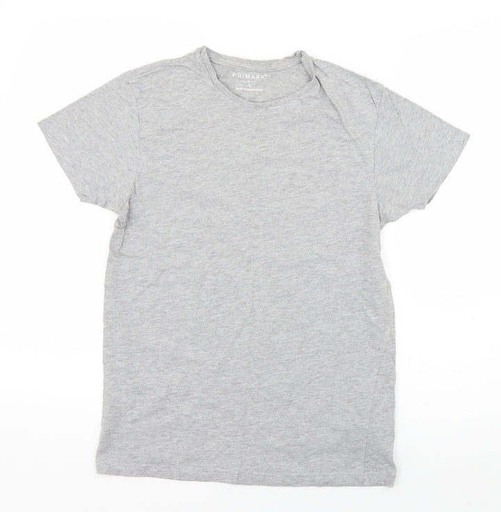 Primark Boys Grey Cotton Basic T-Shirt Size S Round Neck Pullover