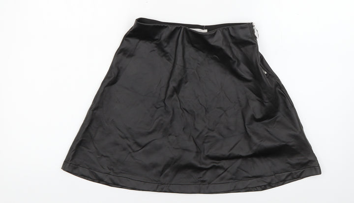 H&M Girls Black Polyurethane Skater Skirt Size 12 Years Regular
