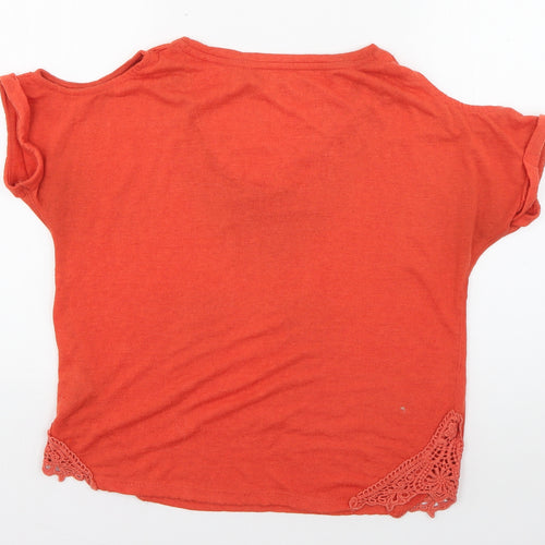 NEXT Womens Orange  Polyester Basic T-Shirt Size 8 V-Neck - crochet detail