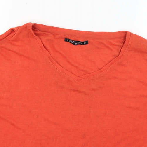 NEXT Womens Orange  Polyester Basic T-Shirt Size 8 V-Neck - crochet detail