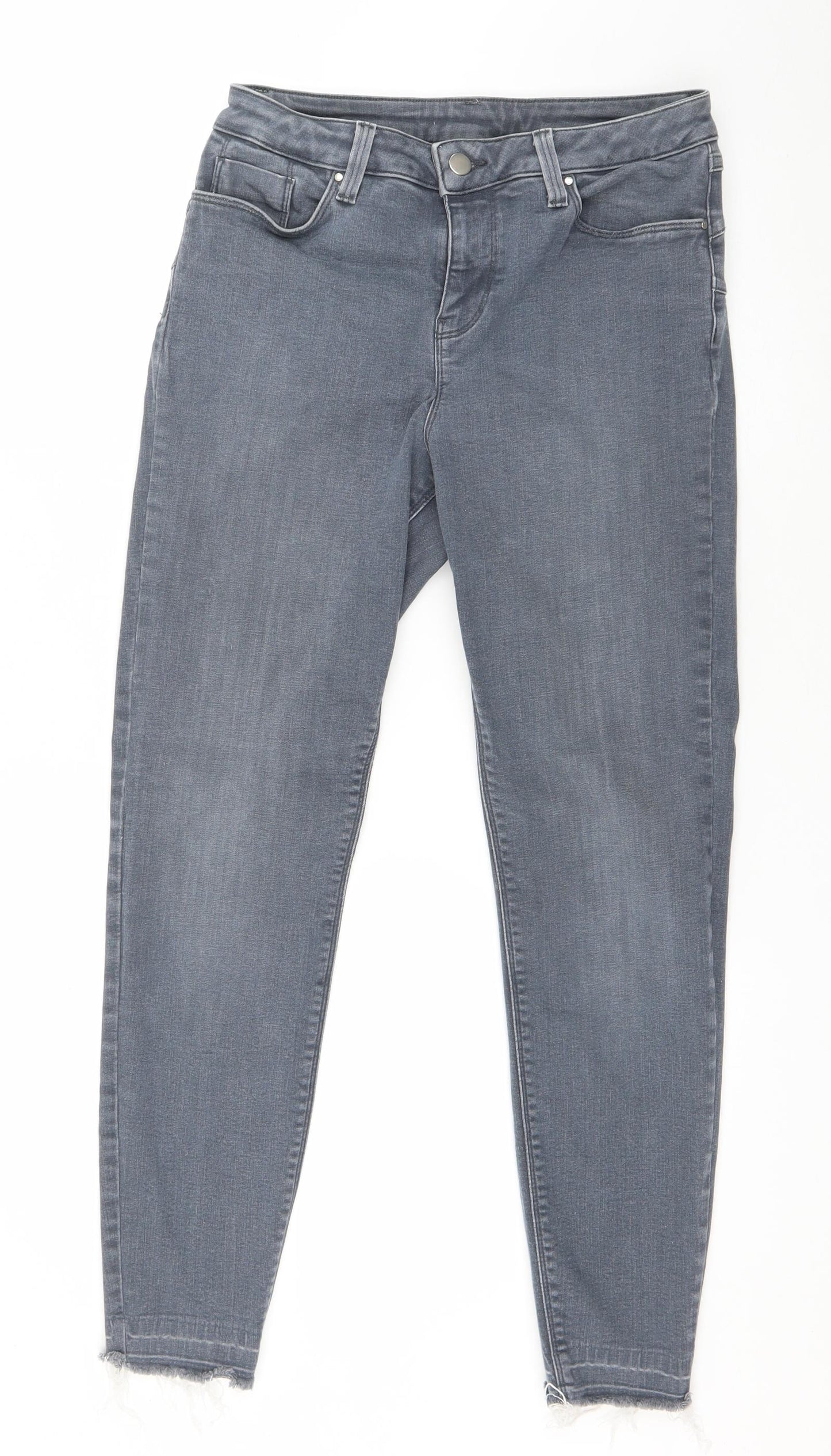 Marks and Spencer Womens Grey  Cotton Skinny Jeans Size 12 L26 in Regular Button