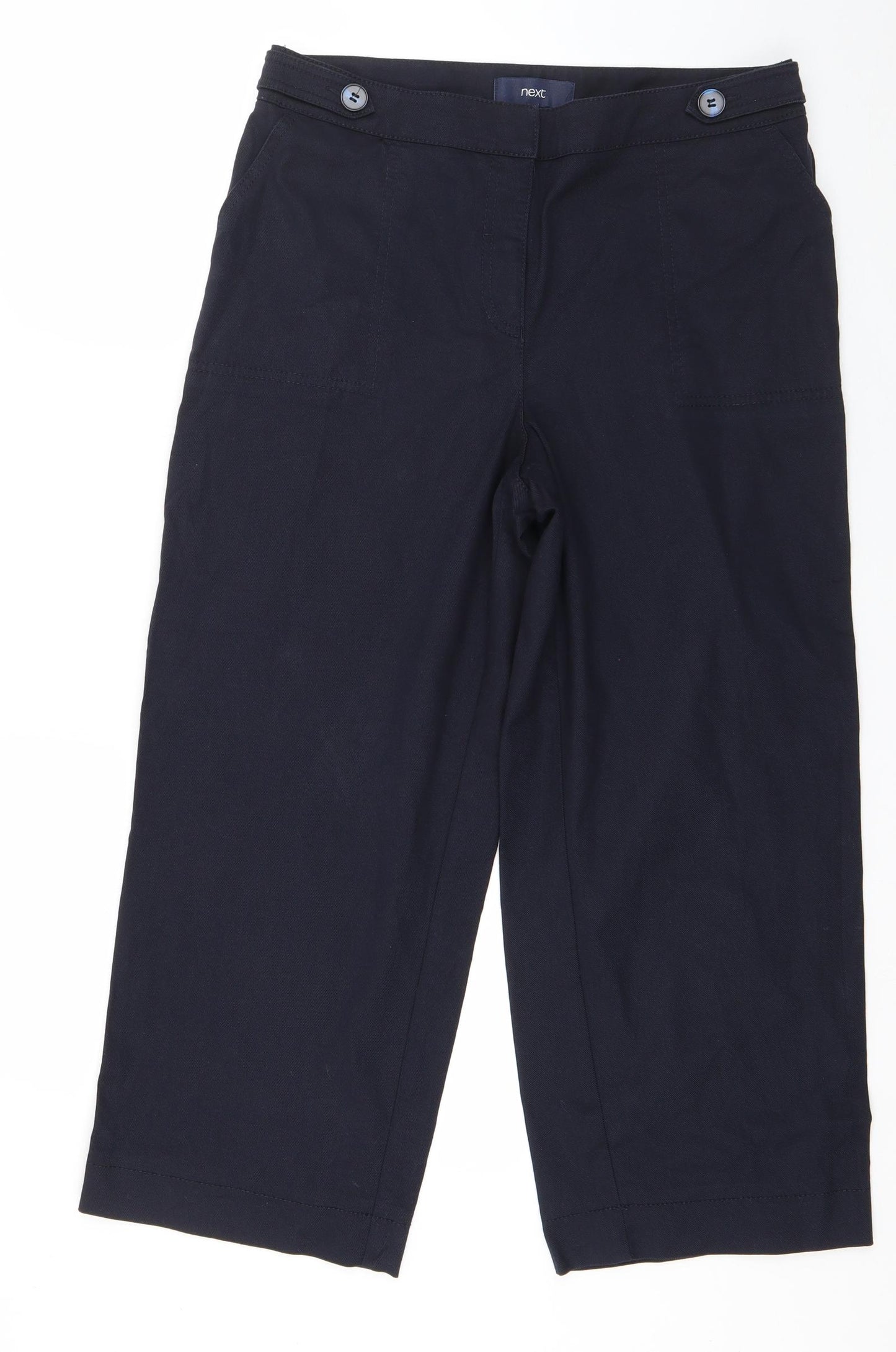 NEXT Womens Blue  Cotton Cropped Trousers Size 12 L23 in Regular Zip