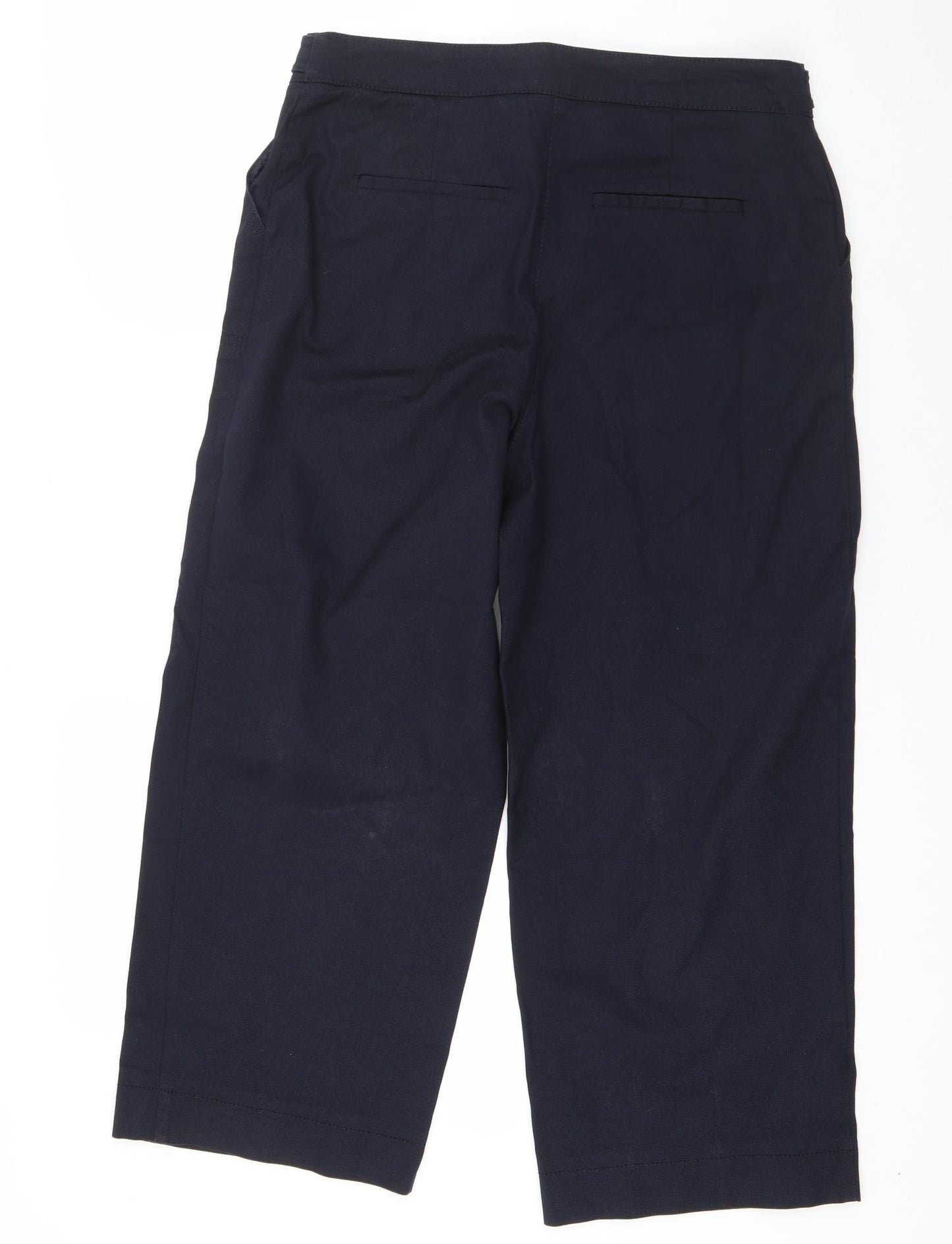 NEXT Womens Blue  Cotton Cropped Trousers Size 12 L23 in Regular Zip