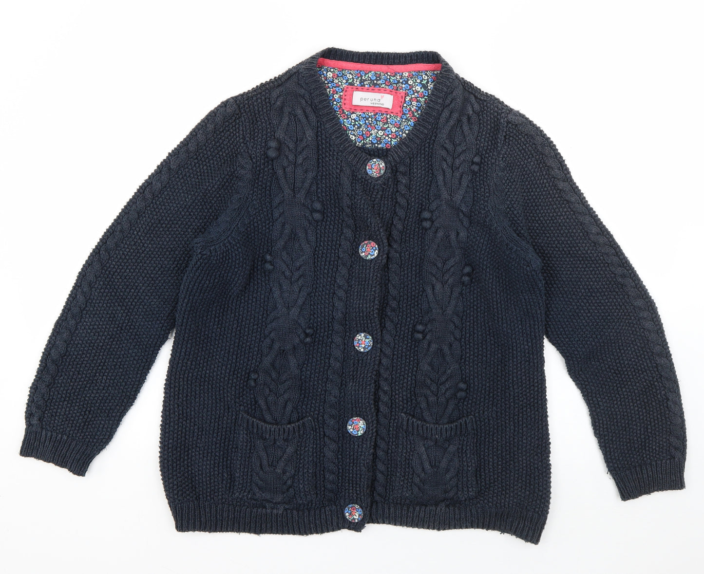 Per Una Womens Blue V-Neck  Cotton Cardigan Jumper Size 14