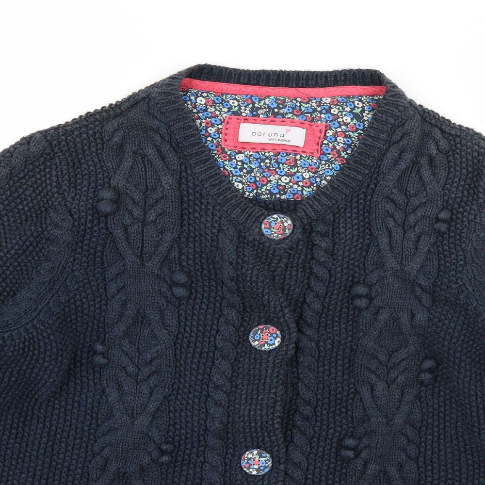 Per Una Womens Blue V-Neck  Cotton Cardigan Jumper Size 14