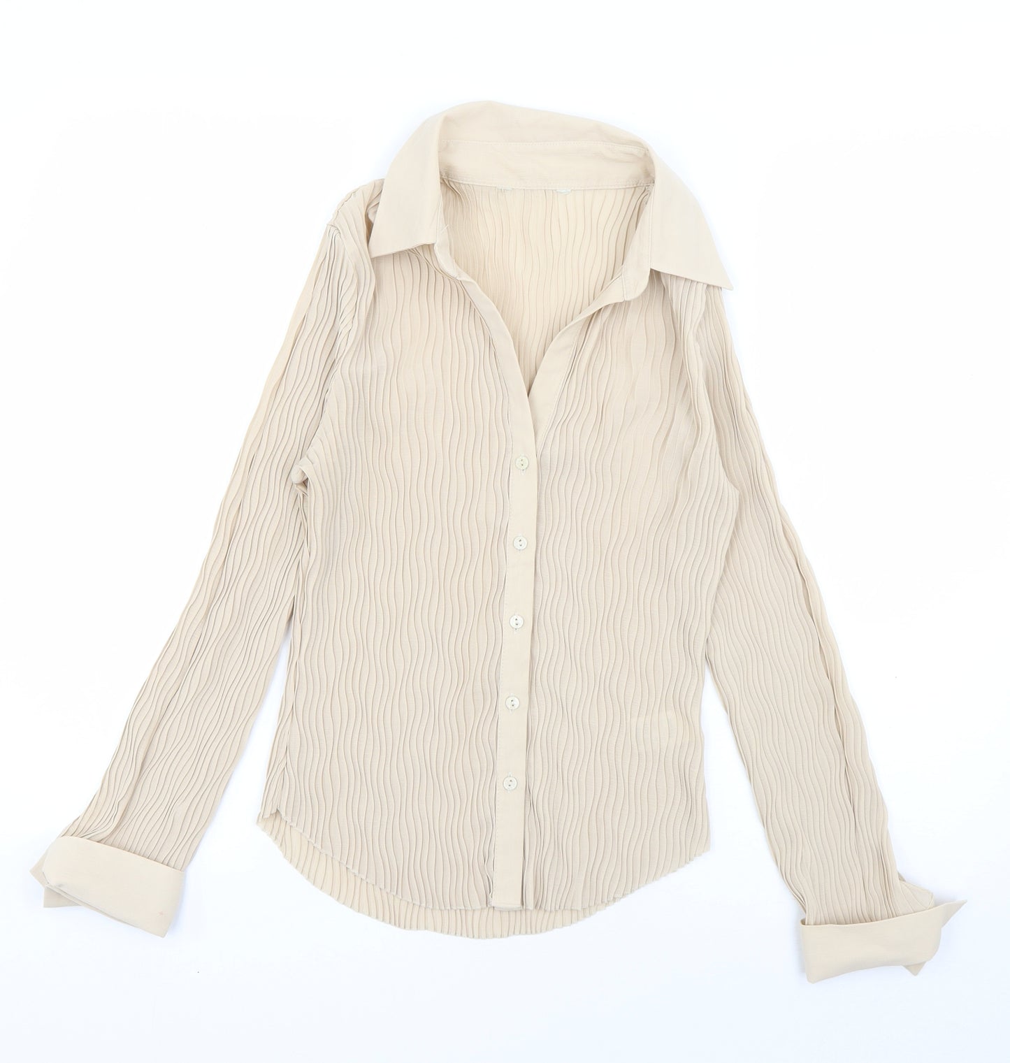 Marks and Spencer Womens Beige  Polyester Basic Blouse Size 14 Collared - Pleated