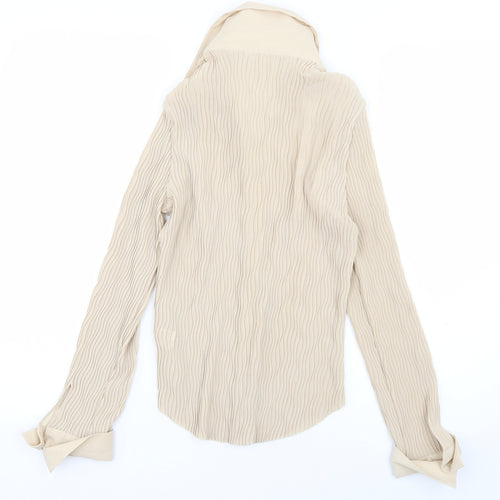 Marks and Spencer Womens Beige  Polyester Basic Blouse Size 14 Collared - Pleated