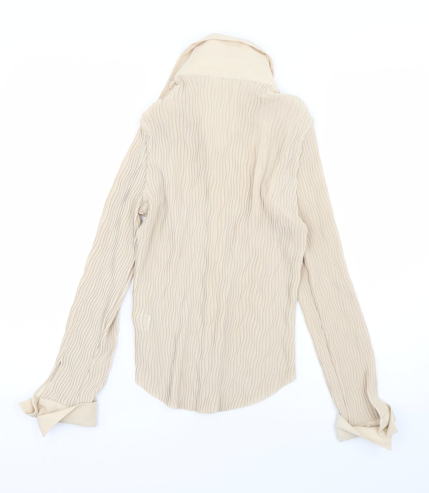 Marks and Spencer Womens Beige  Polyester Basic Blouse Size 14 Collared - Pleated