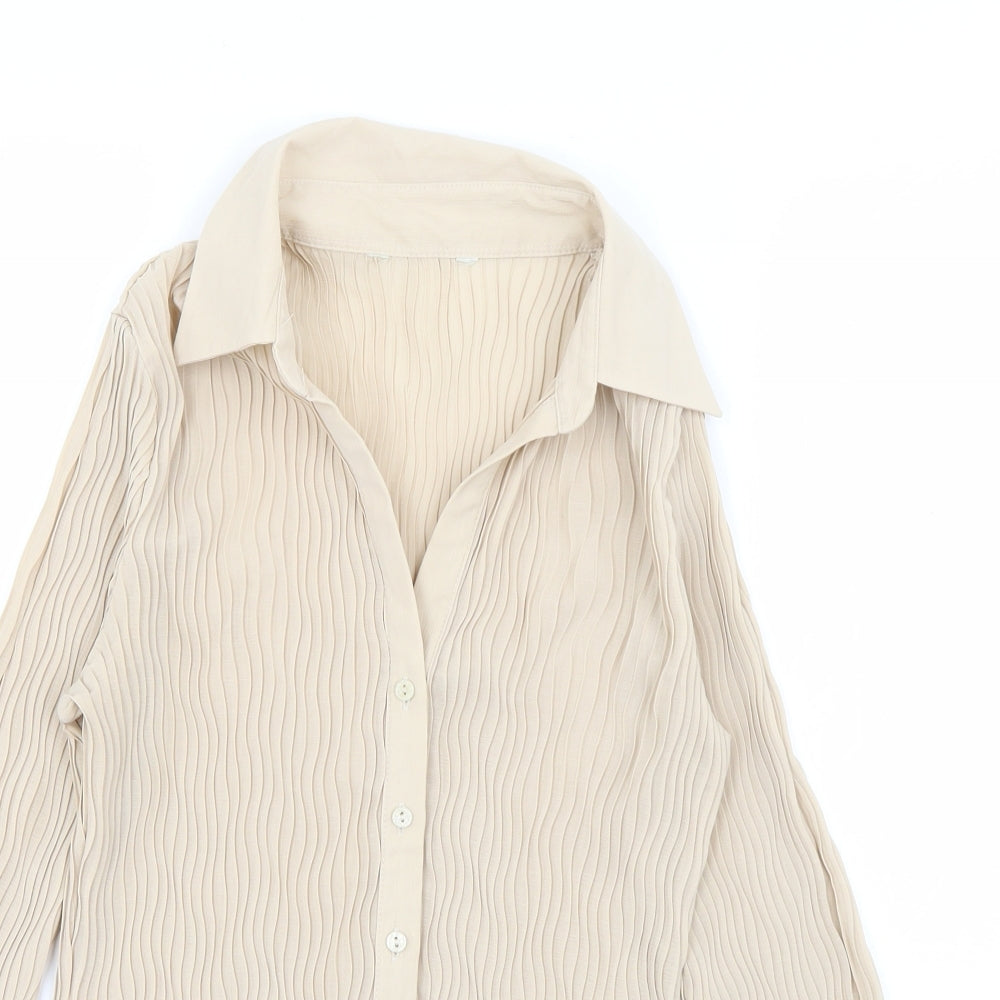 Marks and Spencer Womens Beige  Polyester Basic Blouse Size 14 Collared - Pleated