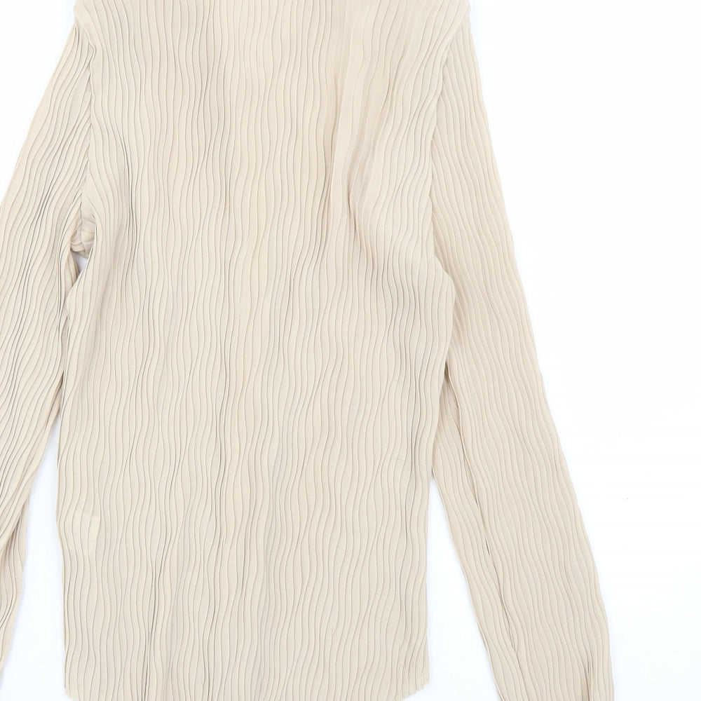 Marks and Spencer Womens Beige  Polyester Basic Blouse Size 14 Collared - Pleated