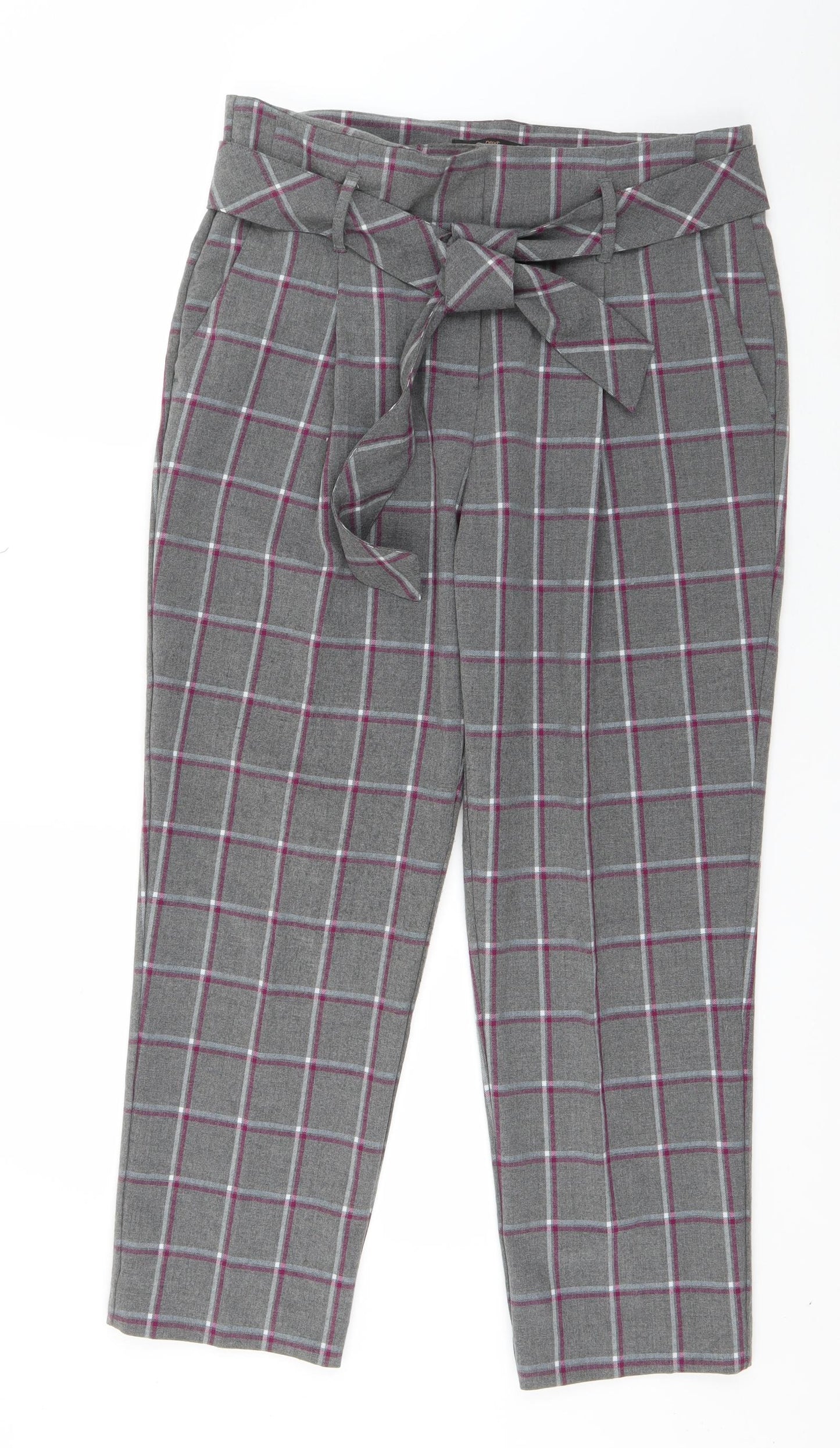 NEXT Womens Grey Plaid Polyester Trousers  Size 12 L25 in Regular Zip