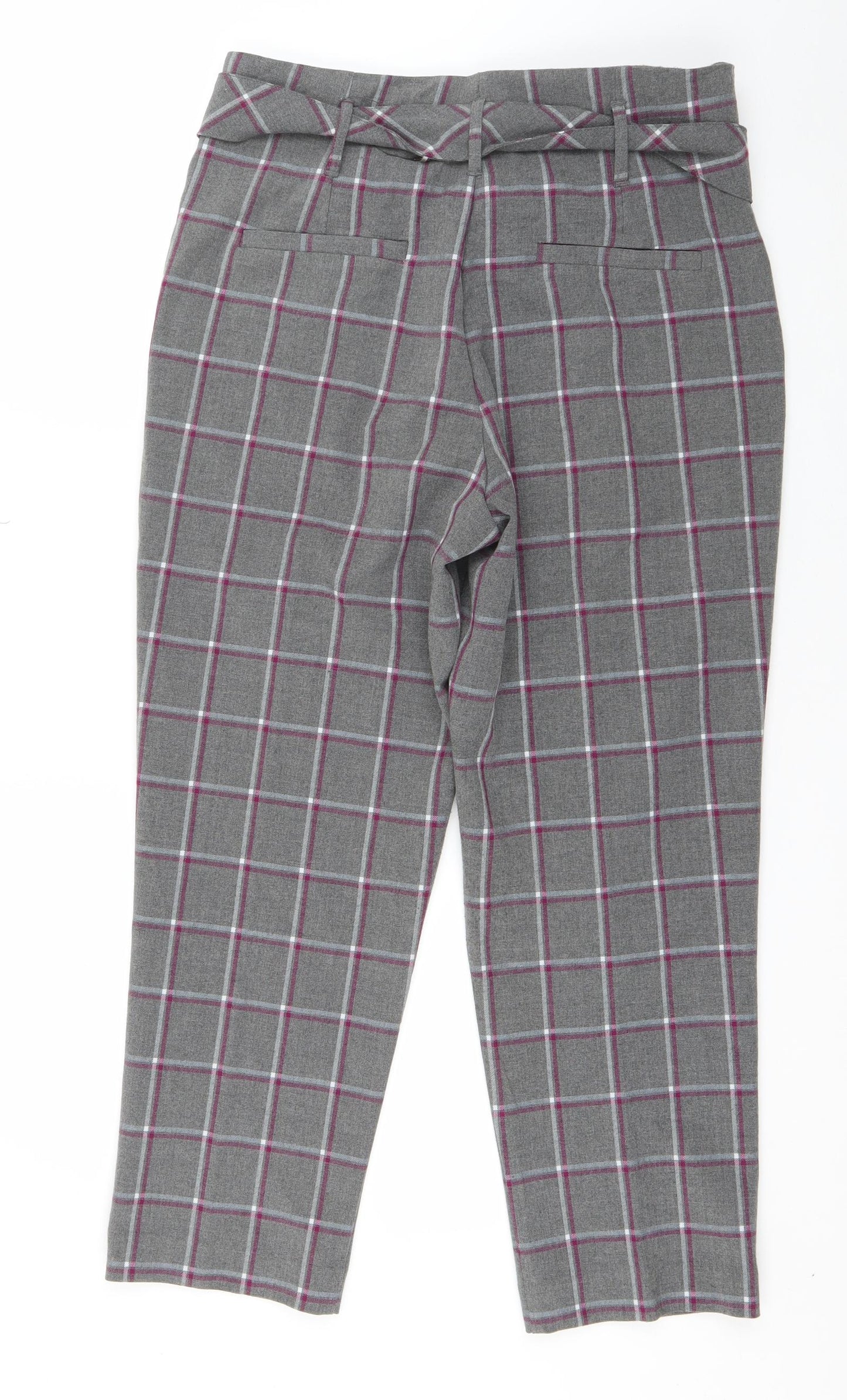 NEXT Womens Grey Plaid Polyester Trousers  Size 12 L25 in Regular Zip