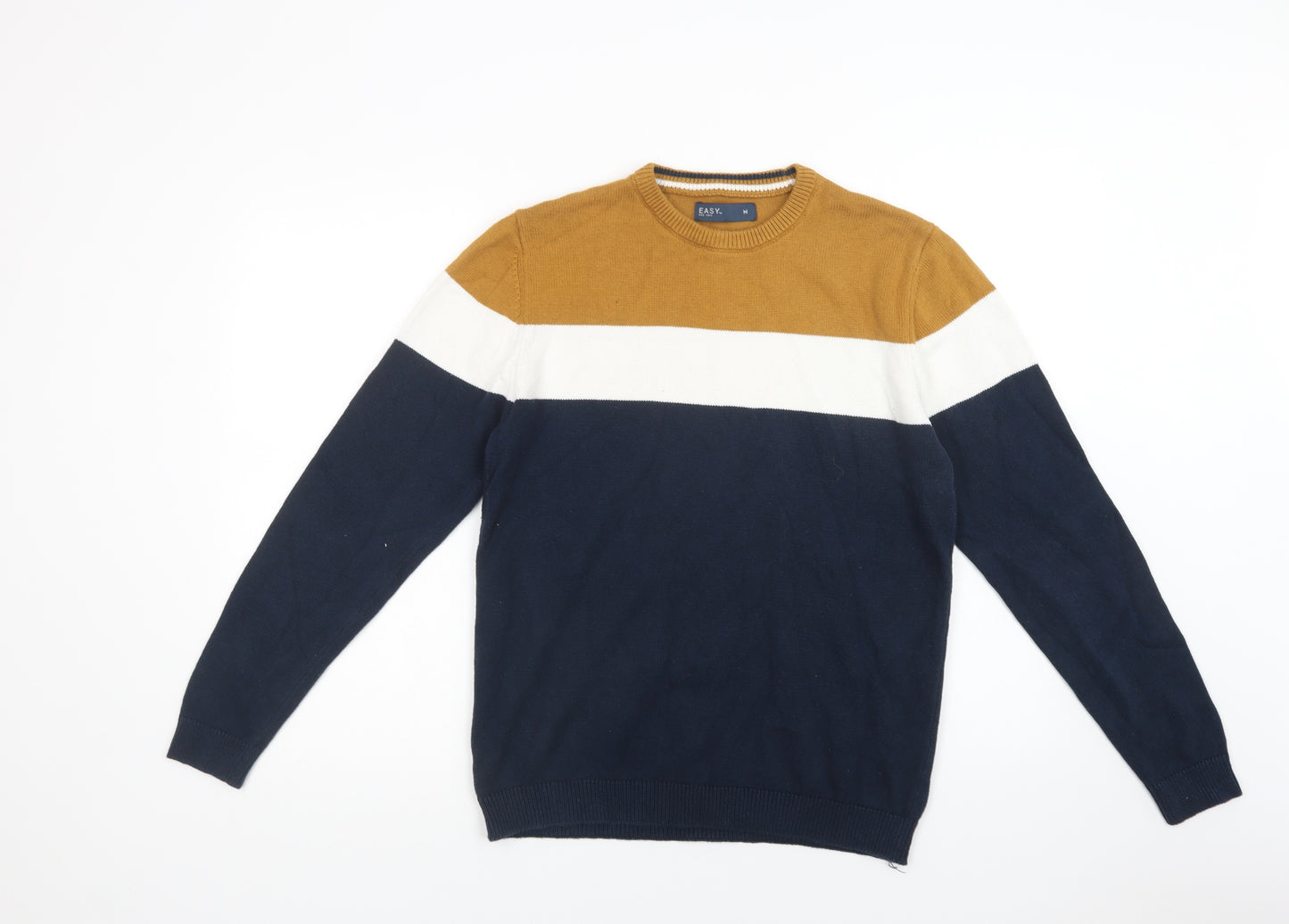 Matalan Mens Blue Crew Neck Striped Cotton Pullover Jumper Size M
