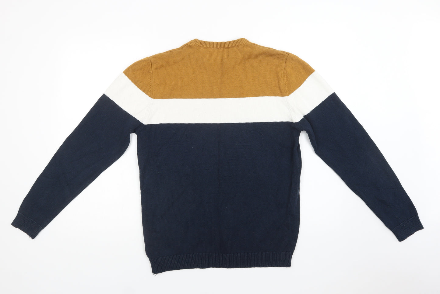 Matalan Mens Blue Crew Neck Striped Cotton Pullover Jumper Size M
