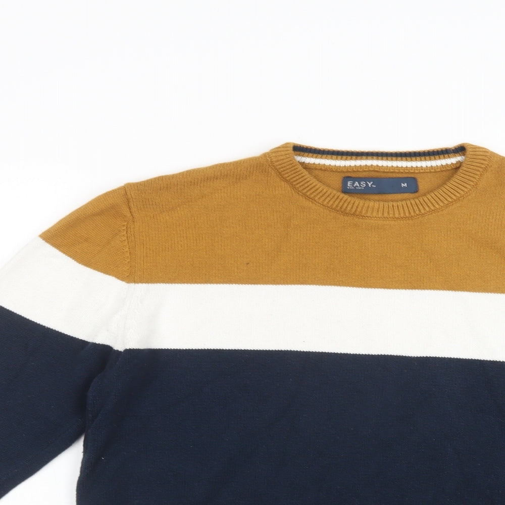 Matalan Mens Blue Crew Neck Striped Cotton Pullover Jumper Size M