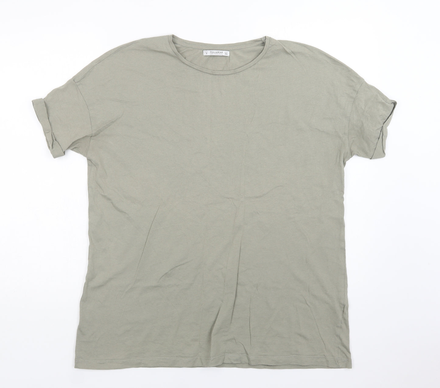 Pull & Bear Mens Green  Cotton  T-Shirt Size S Crew Neck