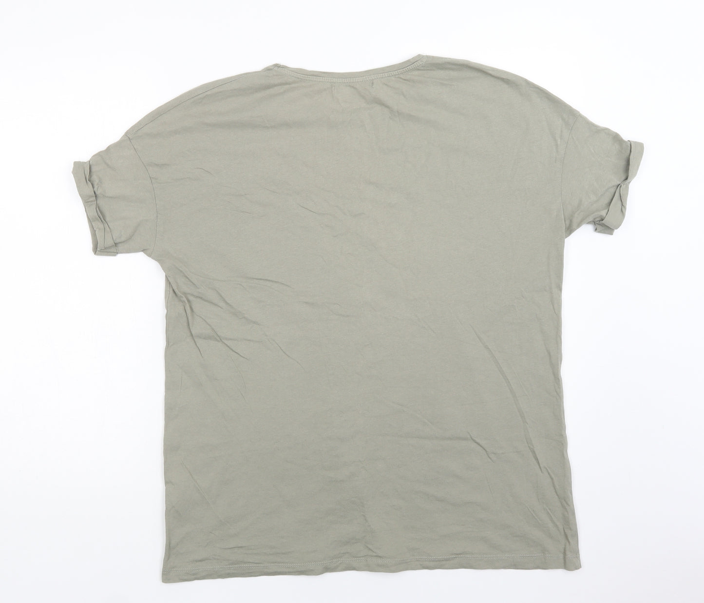 Pull & Bear Mens Green  Cotton  T-Shirt Size S Crew Neck