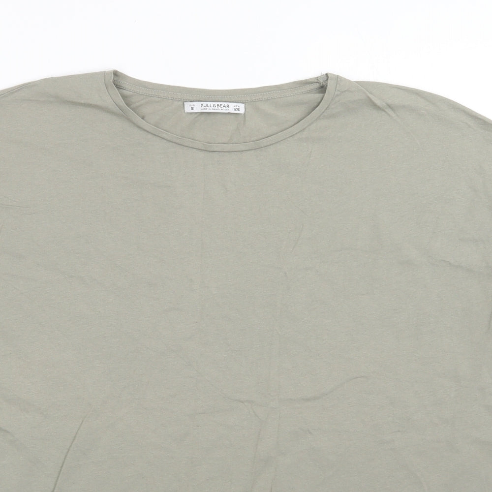 Pull & Bear Mens Green  Cotton  T-Shirt Size S Crew Neck