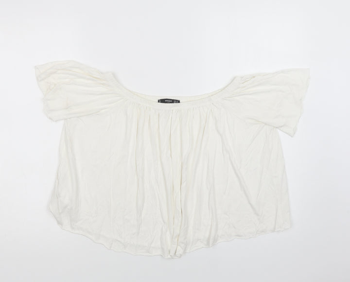 Mango Womens White Viscose Cropped Blouse Size S Off the Shoulder