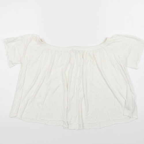 Mango Womens White  Viscose Cropped Blouse Size S Off the Shoulder