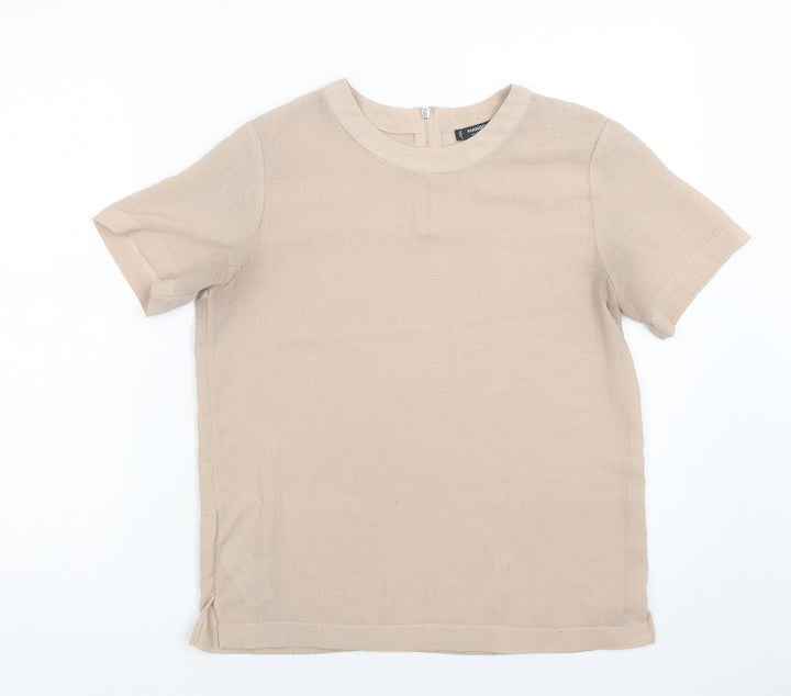 Mango Womens Beige Polyester Basic Blouse Size S Crew Neck