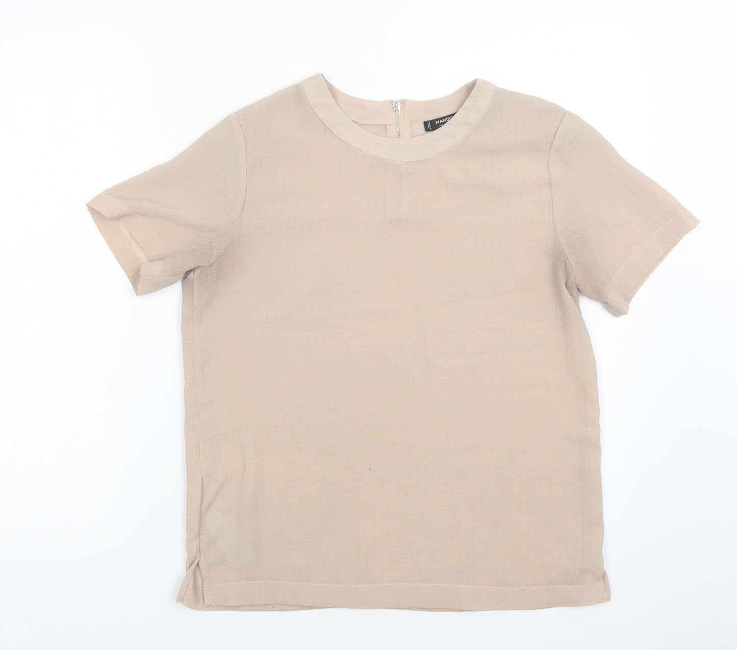 Mango Womens Beige  Polyester Basic Blouse Size S Crew Neck