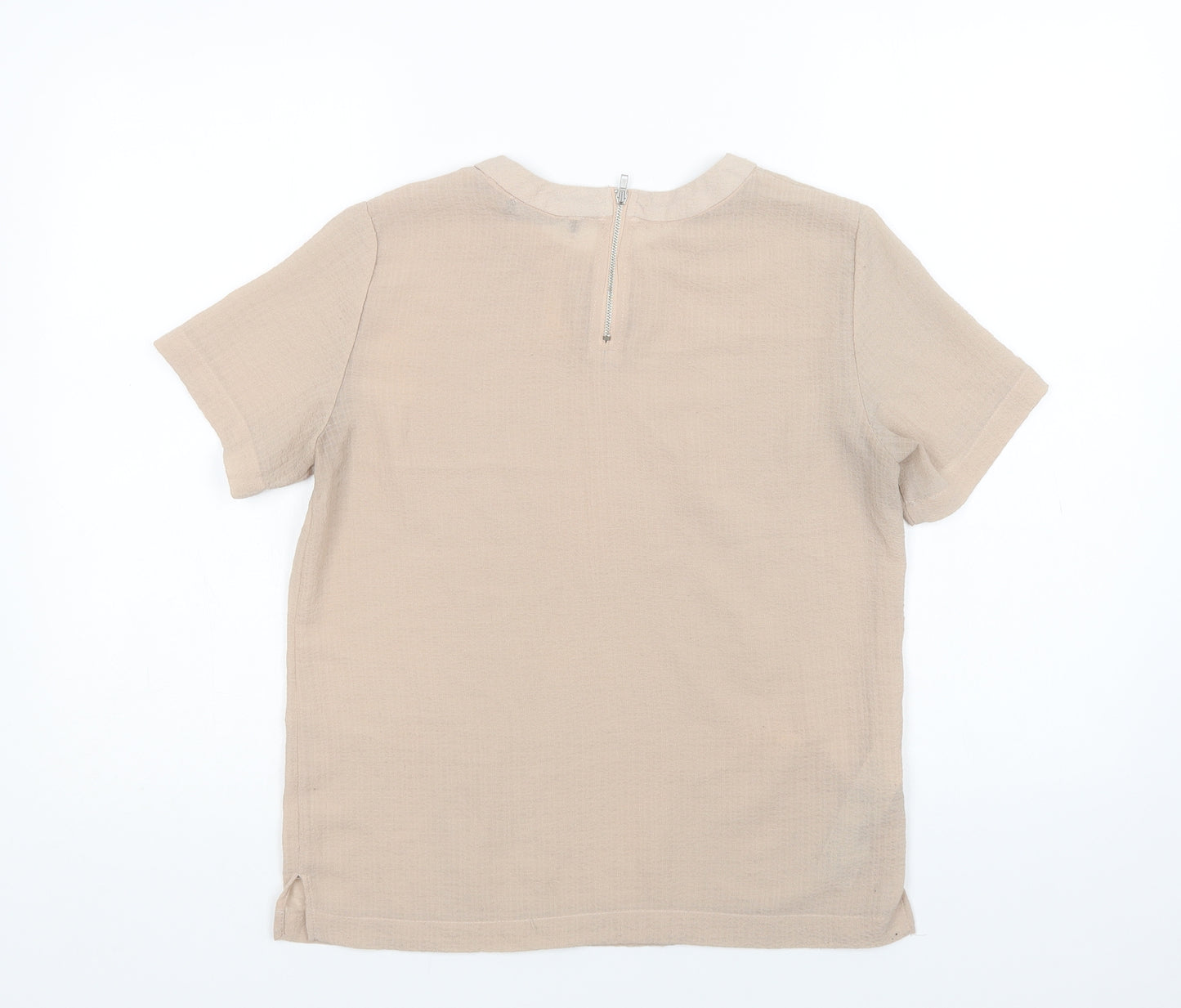Mango Womens Beige  Polyester Basic Blouse Size S Crew Neck